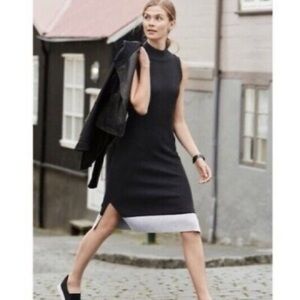 Athleta‎ Mock Neck Sweater Dress Black Gray Ribbed Knit Sleeveless Midi XL